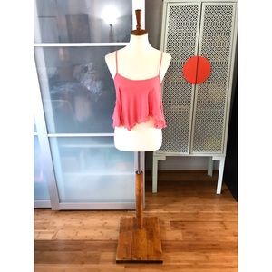 Kirra Pink Spaghetti Strap Crop Cami with Lace Trim